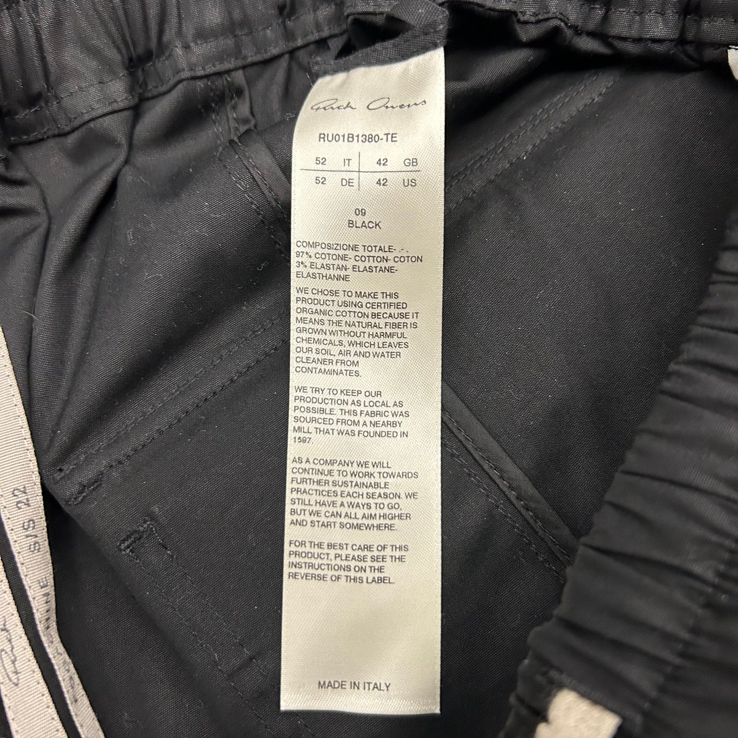 Rick Owens Black Drawstring Classic Trousers Sz 42