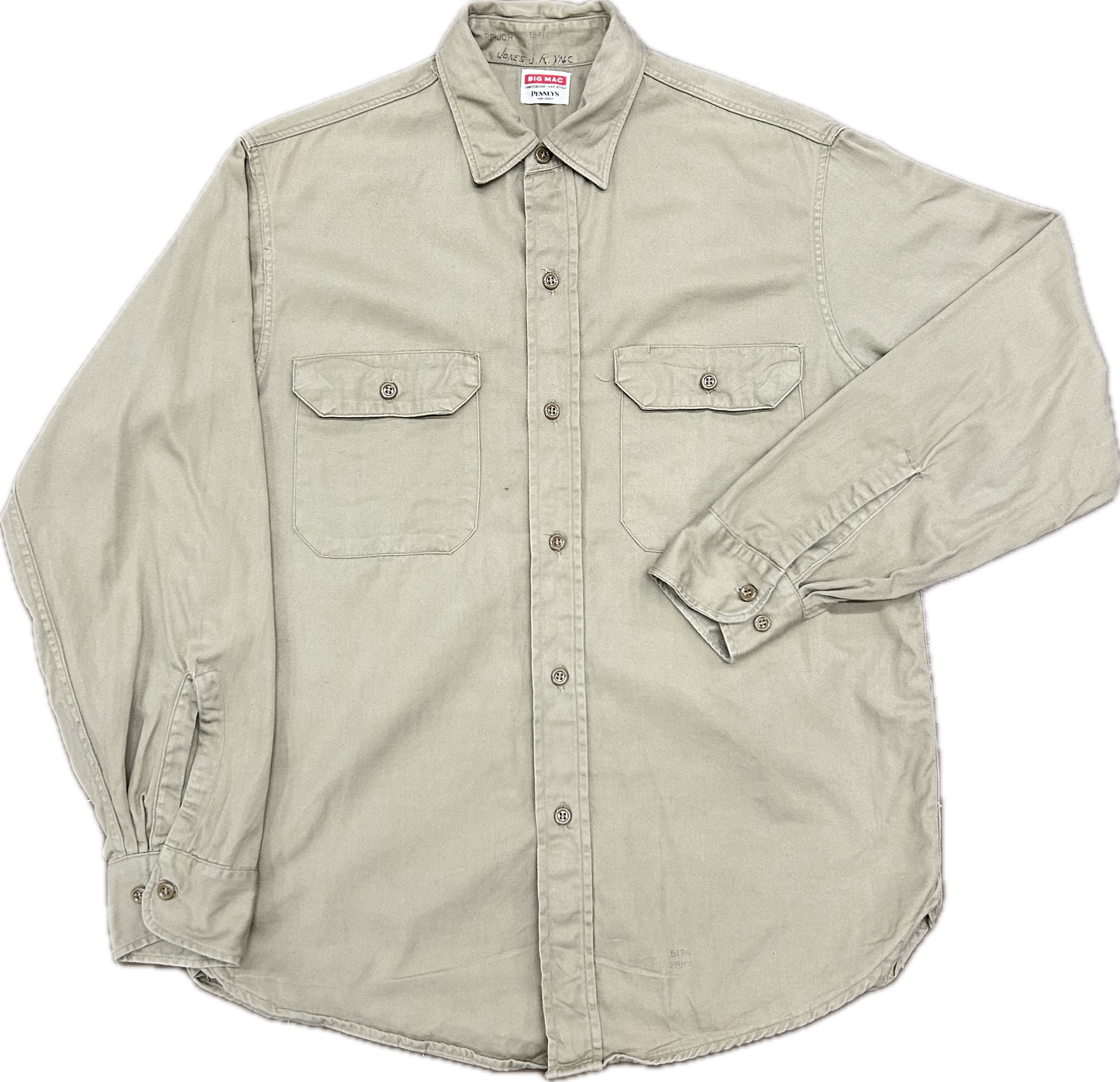 60’s Penney’s Big Mac Cotton Khaki Work Shirt Sz L
