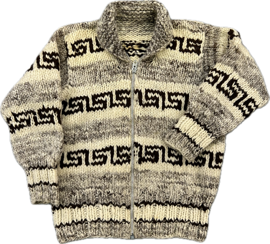 50’s/60’s Cowichan Style Geo Print Full Zip Sweater Sz M