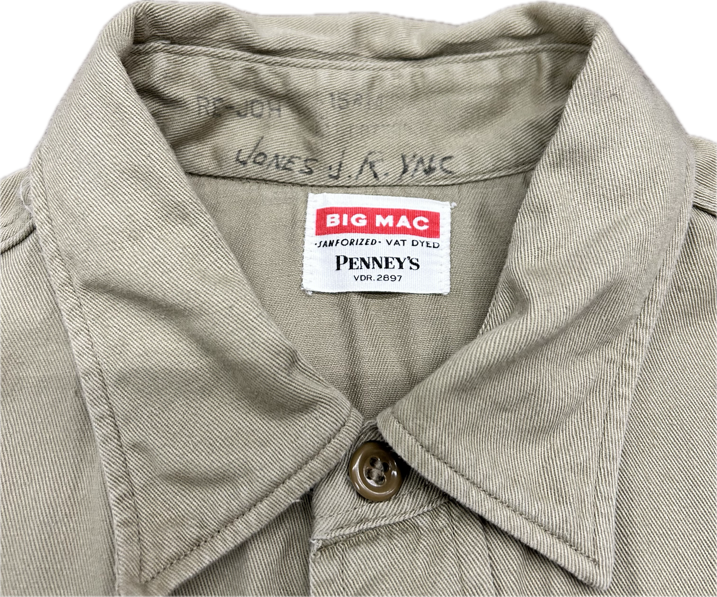 60’s Penney’s Big Mac Cotton Khaki Work Shirt Sz L