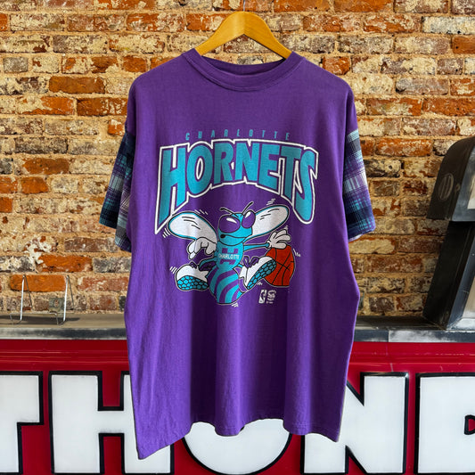 1996 Charlotte Hornets plaid Sleeve T-Shirt XL