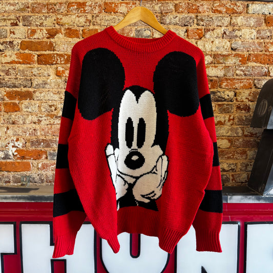90s Mickey Mouse Striped Sleeve Sweater M
