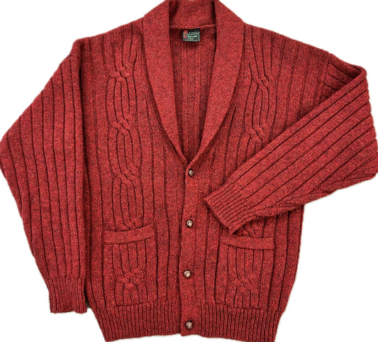 80’s Shawl Collar Cable Knit Wool Cardigan Sz L