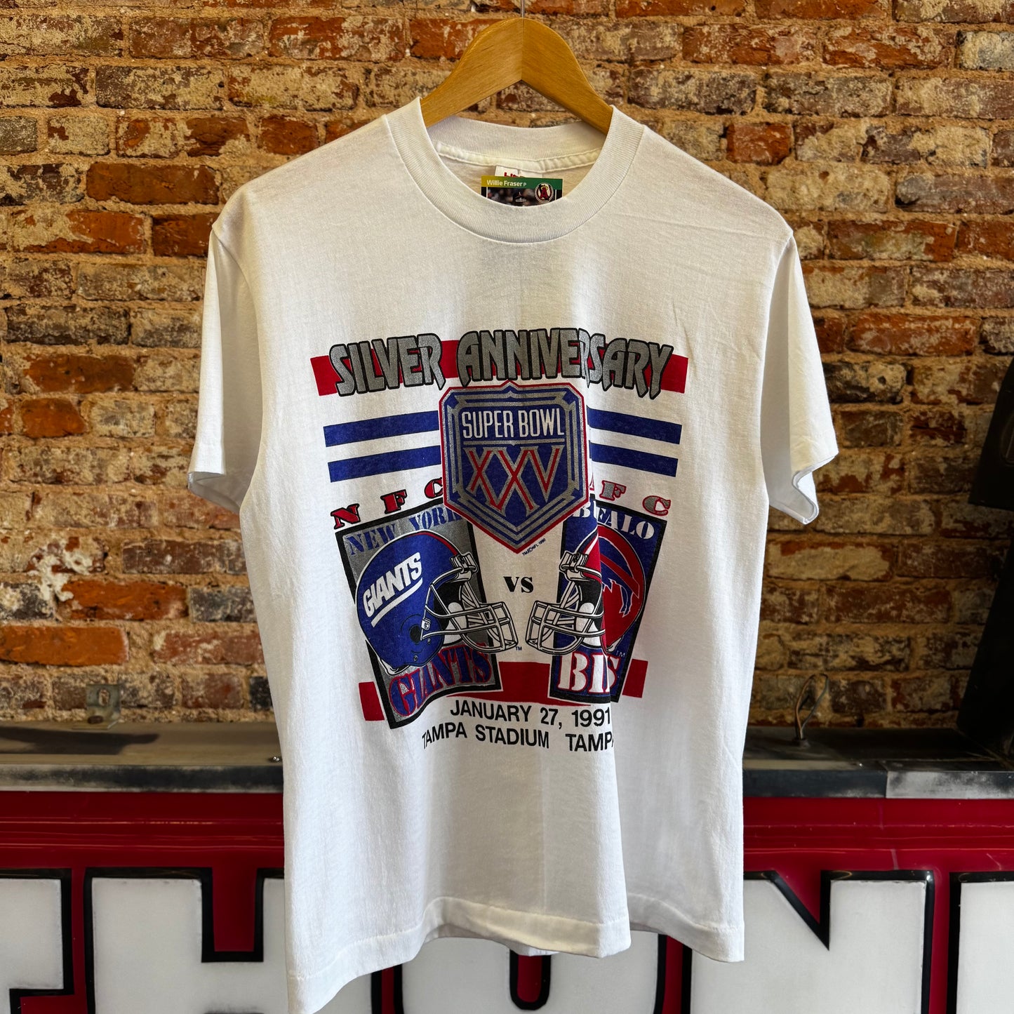 1990/1991 New York Giants Vs Buffalo Bills “Silver Anniversary Super Bowl” T-Shirt Medium