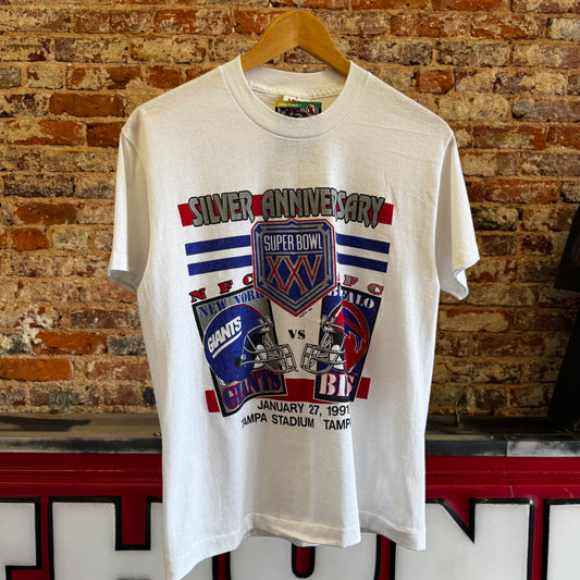 1990/1991 New York Giants Vs Buffalo Bills “Silver Anniversary Super Bowl” T-Shirt Medium