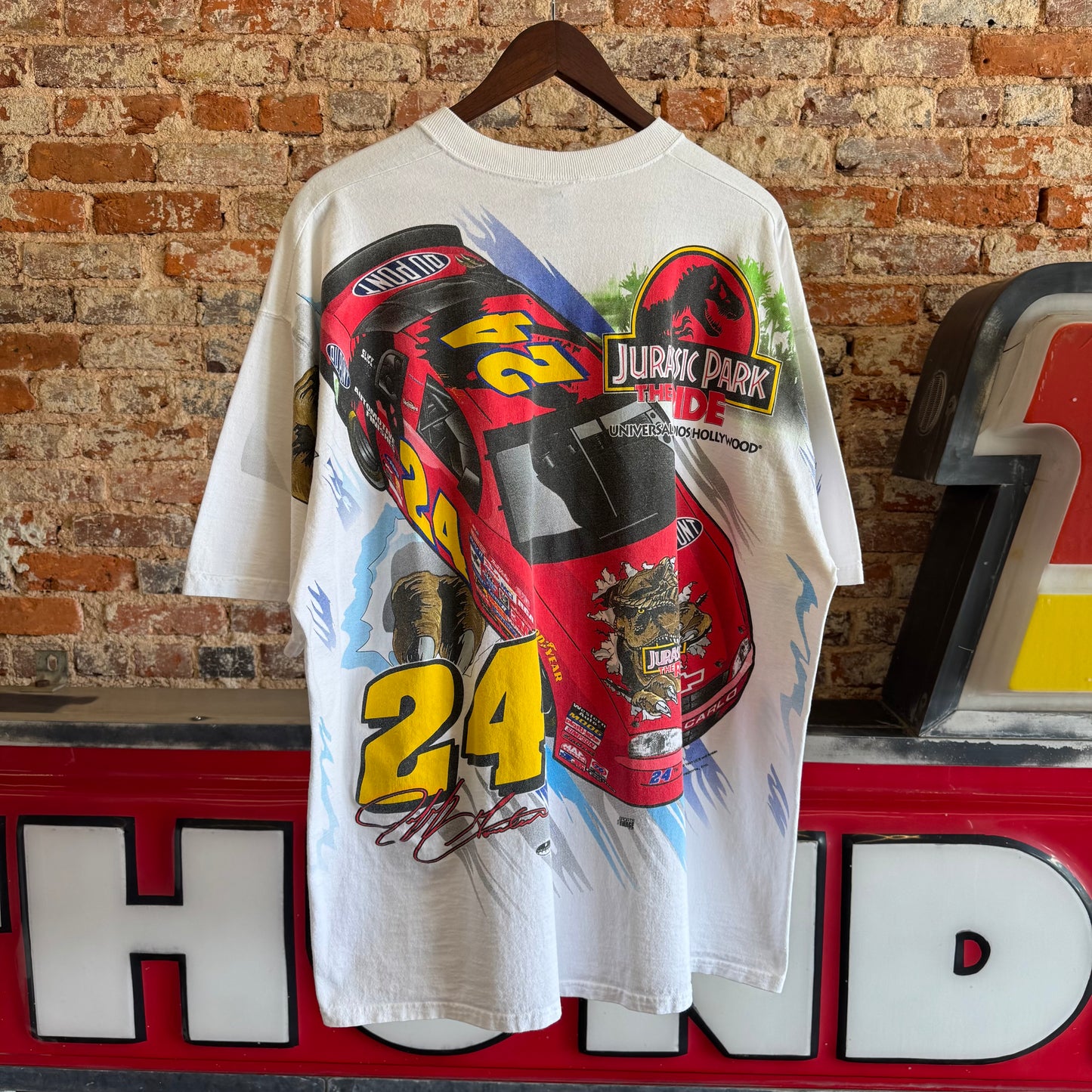 1997 Jeff Gordon “Jurassic Park The Ride” Universal Studios Nascar AOP T-Shirt XXL