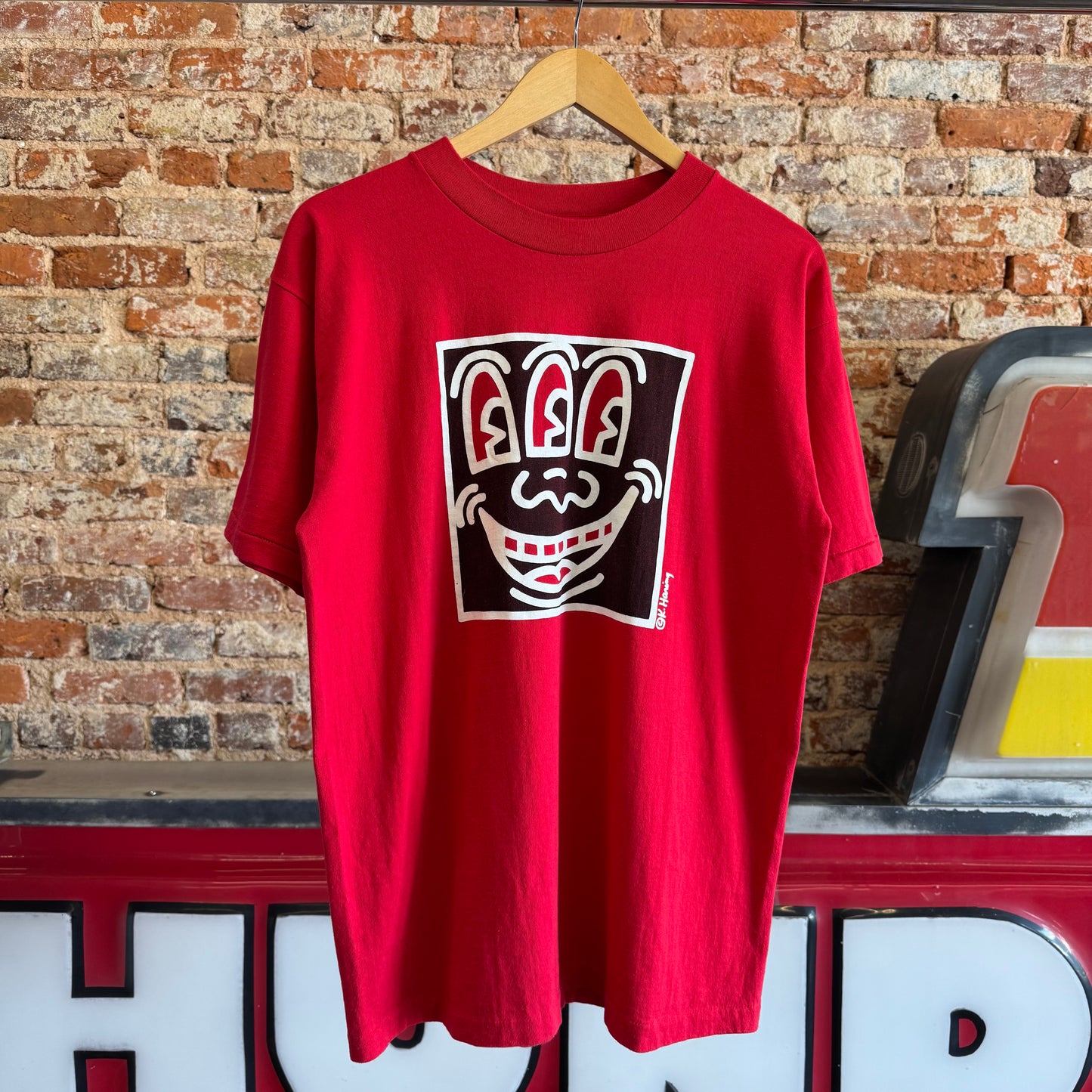 1980s Kieth Haring “3 Eyed Smile” Art T-Shirt L