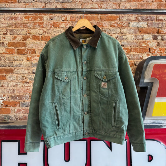 90s Carhartt JB0694 Aspen Green Denim Trucker Jacket L